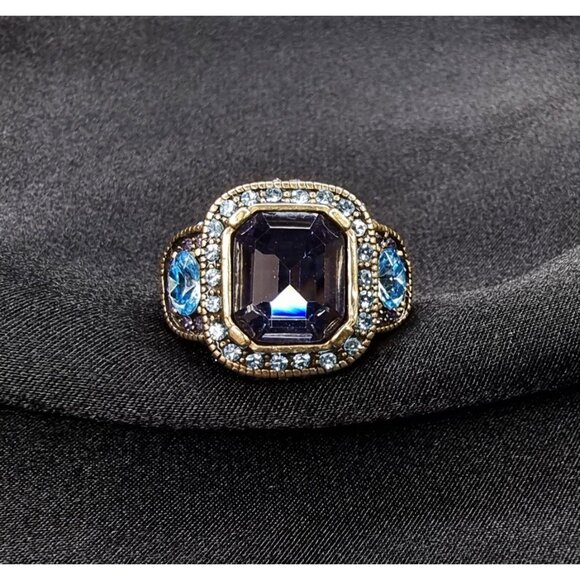 Heidi Daus Crystal Statement Ring Purple & Blue Gemstones - Picture 4 of 5
